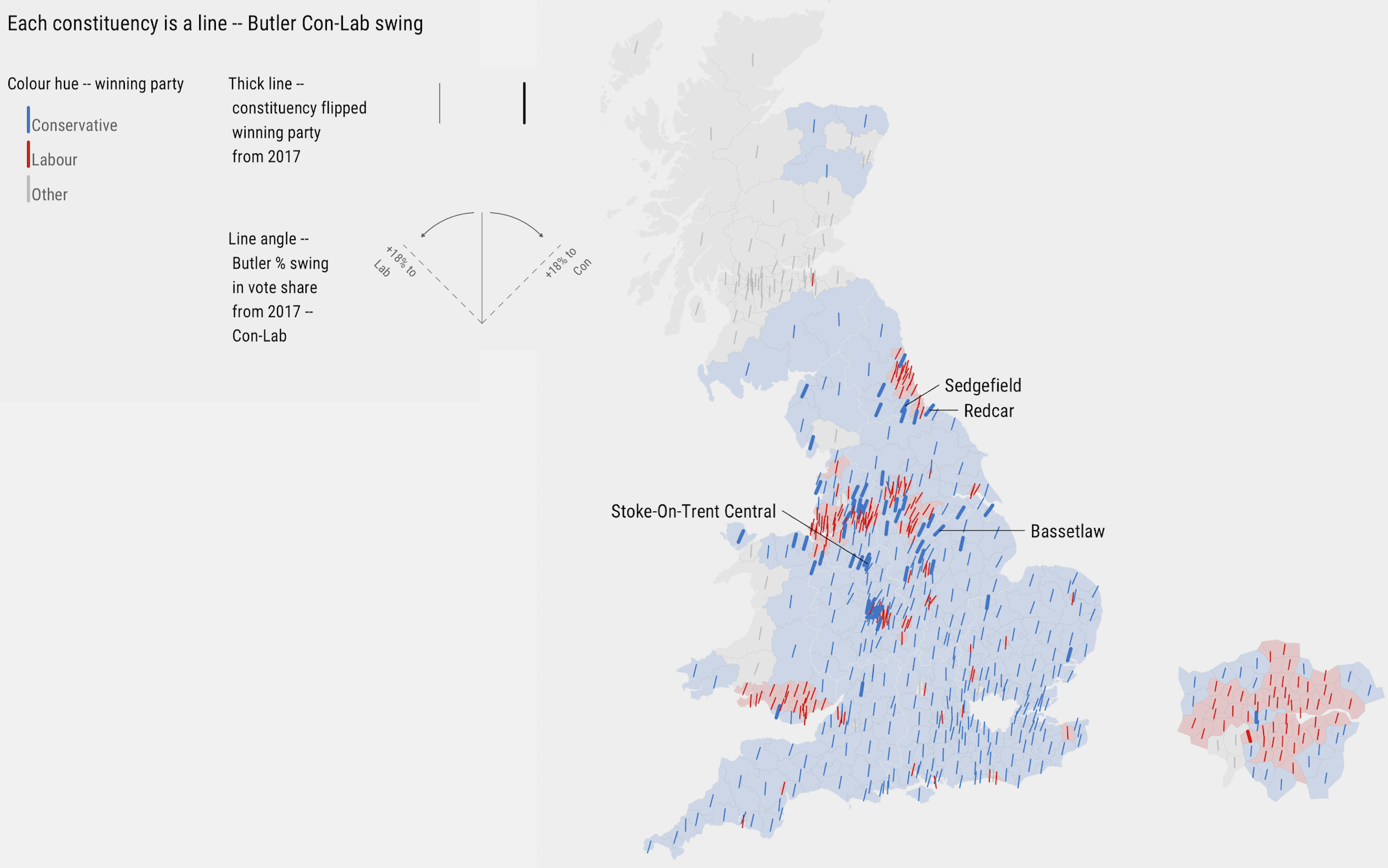 Map of Butler Con-Lab Swing in 2019 General Election.