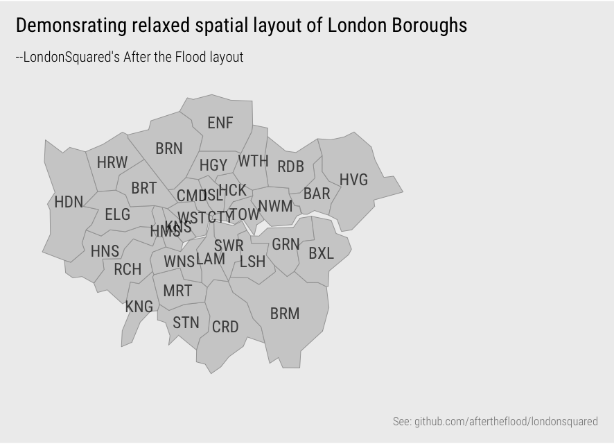 Mosaic plots of vehicle type and injury severity for London Boroughs with spatial arrangement.